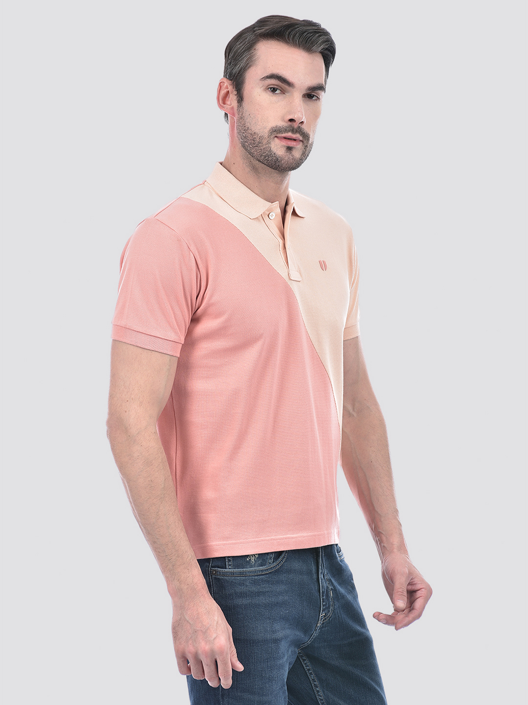 Numero Uno Men Peach & Beige Color Block Polo T-Shirt